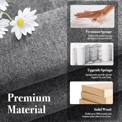 CHYMSUN 87"" Modern Sofa, Comfy Sofa Couch w/Extra Deep Seats, 2/3 Seater Couches w/USB Charging Ports & Side Pockets, Sleeper Sofas for Living Room, Apartment, Office (Grey Chenille), BAESF329DG 7