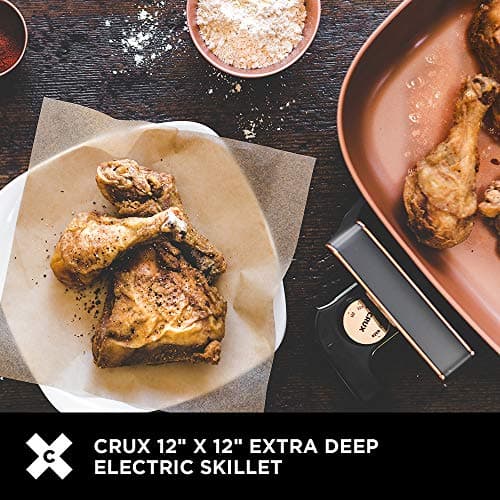 Crux Extra Deep Nonstick Scratch Resistant Electric Skillet with Removeable Temperature Probe, 12" x 12", silver (14620) 5
