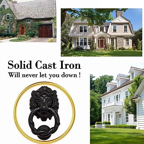 Mythrojan Lion Head Door Knocker, Cast Iron Knocker, Heavy Duty Entry Door Knocker for Vintage Home Décor Accessories- 6" X 3.5" Black 6