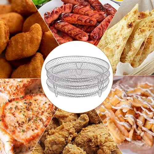 LUIOUS 7.8" Air Fryer Accessories, 3 Stackable Racks for Instant Vortex, Nuwave Air Fryer, Ninja Foodi Grill, Multi-Layer 304 Stainless Steel Grill Rack, Fits 5.8 QT Air Fryer Oven 7