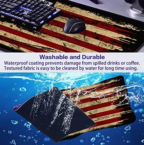 Large Extended Gaming Mouse Pad with Stitched Edges, Non-Slip Waterproof Rubber Base Mouse Pad for Office, Computer, Keyboard, Laptop and Home Desk Pad 35.4 x 15.7 x 0.12 Inch (American Antique Flag) 7