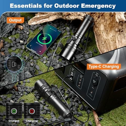 Philips Flashlights High Lumens Rechargeable with Ignition Lens,3000lm Tactical Flashlights with Camping Lamp,2 Colors Zoomable 5Modes Reverse Charging LED Bright Flashlight for Home Outdoor Gift 7