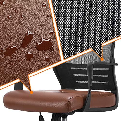 Yaheetech Ergonomic Home Office Chair Leather and Mesh Combine Desk Chair Rolling Swivel Adjustable Mesh Chair with Lumbar Support and Armrests for Office and Home, Brown 7