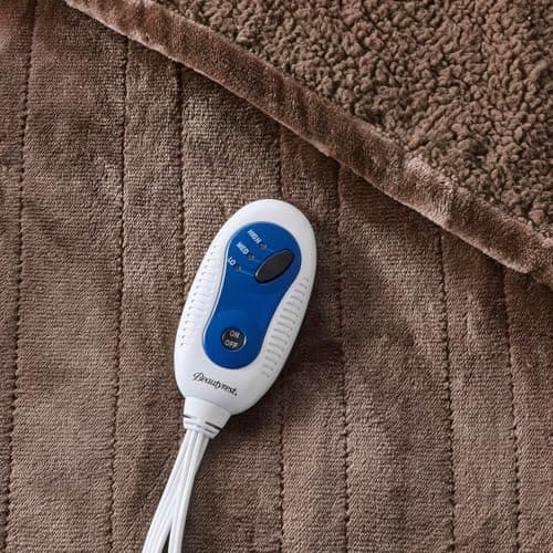 Beautyrest Heated Blanket, Electric Throw Blanket, Soft, Warm, Reversible Plush - Sherpa Heating Blanket Throw, 3 Heat Settings, 2 hr Auto Shut Off, Machine Washable, Oversized 60 in x 70 in, Brown 5