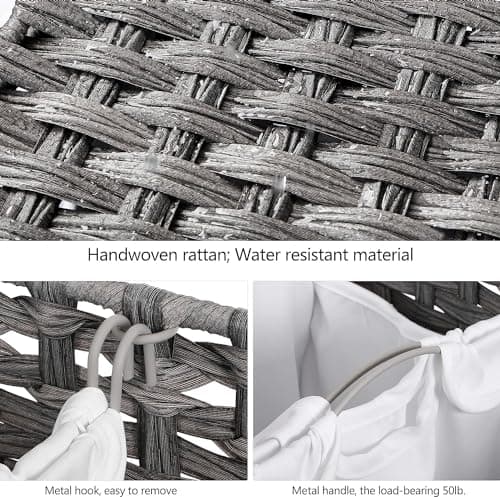 Laundry Hamper with 4 Removable Liner Bags; 176L Handwoven Rattan Laundry Basket with Lid & Heightened Feet; Clothes Hamper with Side Handles(Gray) 6