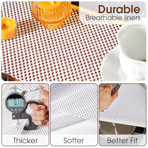 ALIUNI Shelf Liner for Kitchen Cabinet, Drawer Liners Non Slip Non Adhesive Thick Mat, Breathable Dresser Pantry Bathroom Protector, White, 12" x 120" 6