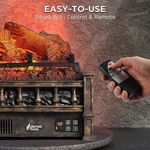 TURBRO Eternal Flame Infrared Electric Fireplace Logs, 23" Infrared Quartz, Remote Control Fireplace Insert Log Heater, Realistic Lemonwood Ember Bed, Thermostat, Timer, 1500W Bronze 3