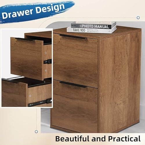 LUCYPAL 2 Drawer File Cabinet,Wood File Cabinets with Hanging Bars for Letter Size,Filing Cabinets for Home Office,Small Vertical Filing Cabinet for Office,Brown 7