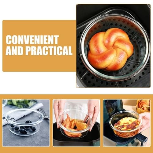 LABRIMP 2pcs High-temperature Resistant Glass Bowl for Air Fryer Baking Serving for Salad Noodles Desserts Food-grade Glass Kitchenware 8