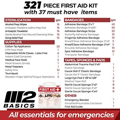 M2 BASICS Premium 321 Piece First Aid Kit, All Purpose Kit with Hard Case for Home, Car, Business, School, Office & Vehicle 8