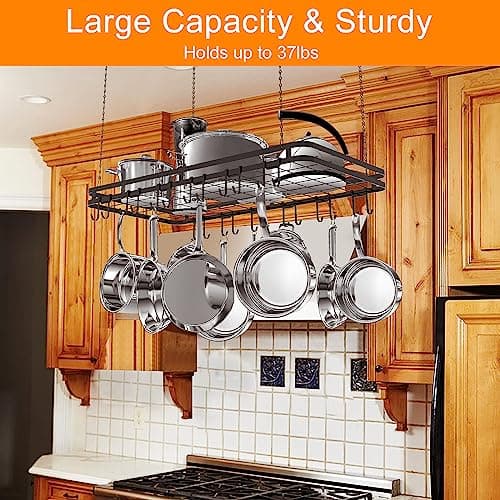 Amtiw 31.5 Inches Ceiling Pot Rack and Pan Rack for Ceiling with 12 Hooks, Storage Rack Multi-Purpose Organizer for Kitchen Organization, Home, Restaurant, Kitchen Cookware 5