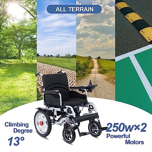All Terrain Electric Wheelchair Heavy Duty,500W Foldable Electric Wheelchairs for Adults,Power Wheelchair, Electric Wheelchairs for Seniors,Motorized Wheelchair Portable Airline Approved Black 7
