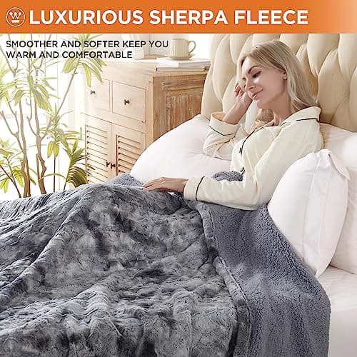 Westinghouse Electric Blanket Full, Faux Fur Heated Blanket with 10 Heating Levels & 1-12 Hours Auto Off, Soft Cozy Sherpa Heated Blanket Washable Blanket (80" x 84" Full Size, Grey) 5