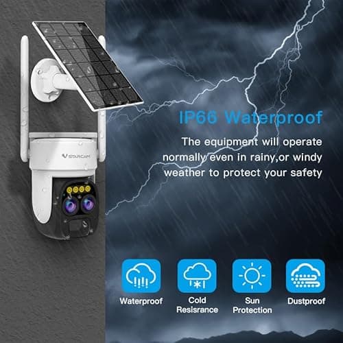 VSTARCAM Solar Camera Outdoor Wireless No Subscription, Dual Cameras, 2K UHD with 10× Zoom, 100% Wire-Free with Battery Powered, 360° Panoramic View, PIR Motion Detection, Siren, 2-Way Audio,IP66 6