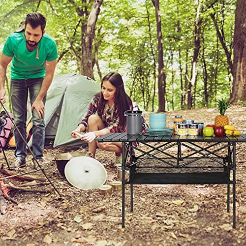 LIANTRAL Camping Table, Portable Aluminum Roll-up Picnic Backpacking Table with Mesh Storage Bag, 46.5” x 26.8” x 21.7”, Black 7