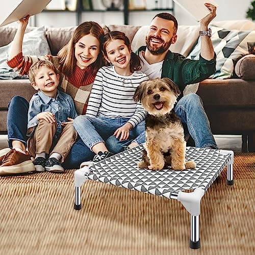 Kuntrust Elevated Outdoor Dog Bed Updated Raised Pet Cot Cooling Puppy Bed Lifted Dog Bed for Small Pets|Indoor Detachable Raised Dog Bed with Non-Slip Feet,Double-layer Cloth(S) 8