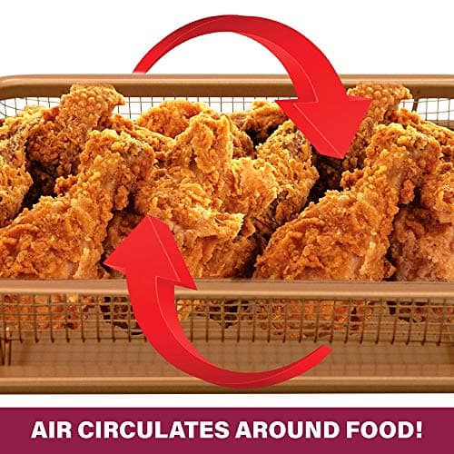 Gotham Steel Air Fryer Tray, 2 Piece Nonstick Copper Crisper Air Fry Basket For Convection Oven, Also Great For Baking & Crispy Foods, Dishwasher Safe – Large, 12.5” x 9” 11
