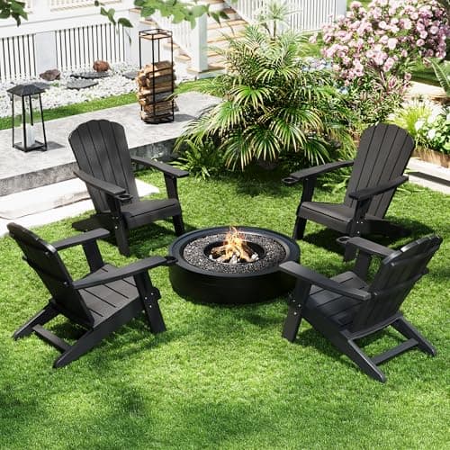 NUNU LAB Adirondack Chairs Set of 4,Plastic Adirondack Chair with Cup Holder,Weather Resistant Patio Chairs, HDPE Outdoor Adirondack Lawn Chairs for Poolside Backyard Lawn Patio Fire Pit