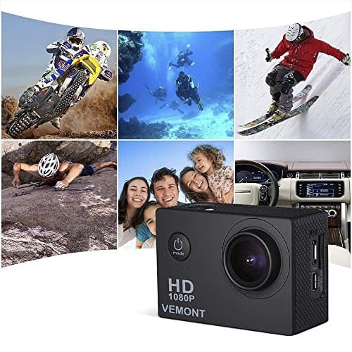 VEMONT Action Camera, 1080P 12MP Sports Camera Full HD 2.0 Inch Action Cam 30m/98ft Underwater Waterproof Snorkel surf Camera with Wide-Angle Lens and Mounting Accessories Kit 7