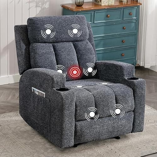 Phoenix Home Manual Recliner Chair with Massage and Heat Ergonomic Overstuffed Breathable Fabric Reclining Chair with 2 Side Pockets, 2 Cup Holders, Remote Control, Living Room, Bedroom, Dark Gray 7