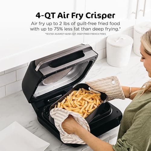 Ninja | Indoor Grill and Air Fryer| Foodi Smart XL | 6-in-1 Grill, Air Fry, Roast, Bake, Broil, Dehydrate & Crisp |Smart Thermometer & Splatter Shield | Dishwasher Safe Parts | Black/Silver | FG551 6