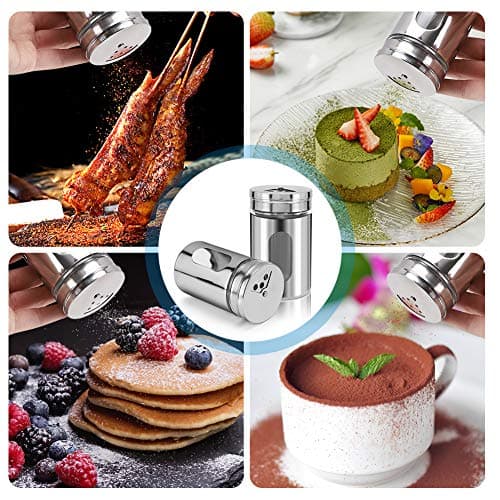 Accmor 2pcs Salt and Pepper Shakers,Stainless Steel Shaker for Salt Powder Sugar Cinnamon Pepper, Spice Dispenser with Adjustable Pour Holes,Silver 7
