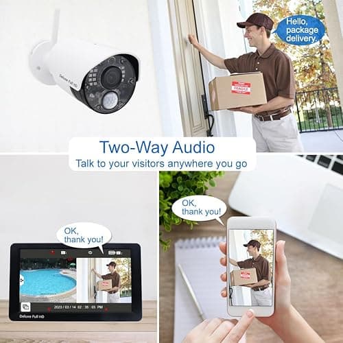 CasaCam Guardiancam Deluxe | 4-Channel Wireless Security Camera System with 10.1" Touchscreen Monitor & 2 1080p Cameras | Longer Range, Two-Way Audio, Free APP, 32GB SD Card Installed, VS5102A 5