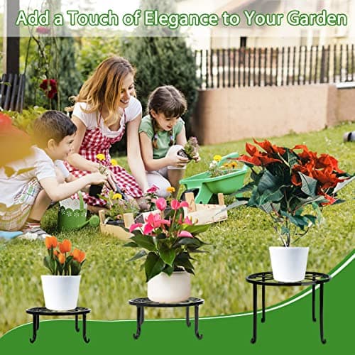 Metal Plant Stand 5 Pack Plant Stands for Indoor Outdoor Plants Multiple Heavy Duty Flower Pot Stand Holder Rustproof Iron Round Plant Shelf for Planter Outdoor Plant Stand for Patio & Garden Décor 6
