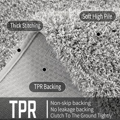 Yimobra Bathroom Rugs Non Slip Washable, Ultra Soft and Water Absorbent Bath Mats, Plush Fluffy Shower Mat Outside, Microfiber Thick Matts for Bathroom Floor/Sink, 24x17, Light Gray and White 8