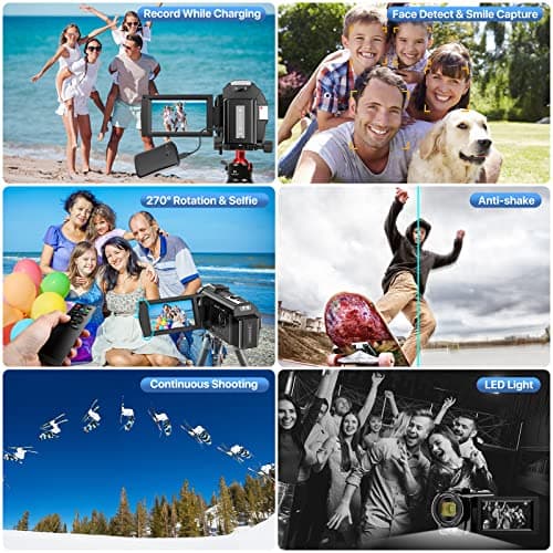Video Camera Camcorder Digital YouTube Vlogging Camera Recorder FHD 1080P 24.0MP 3.0 Inch 270 Degree Rotation Screen 16X Digital Zoom Camcorder with Microphone,Remote Control and 2 Batteries 6