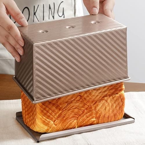 Spmarkt Pullman Loaf Pan with Lid, 1Pound Dough Capacity Rectangular Bread Pan, Non-Stick Long Bread Pans for Homemade Bread, 9x4inch Pullman Loaf Pan with Dough Scraper Cutter for Sandwich Bread 7