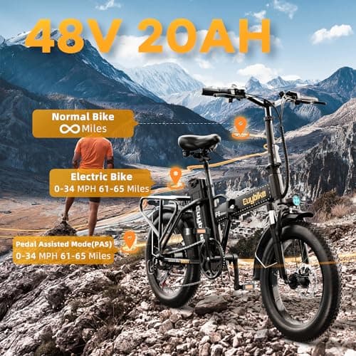 bluebiko 1000W Folding Electric Bike, 48V 20AH Large Removable Battery E Bike, 30+MPH, 80 Miles Max Range, 20" Fat Tire EBike for Adults, Adult Electric Bicycles for Commute Beach Snow,Dark Green 8
