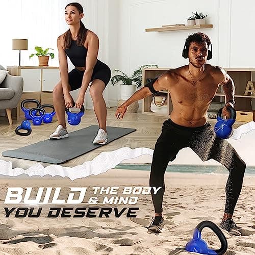 Yes4All Kettlebell, 5-100 LB Vinyl Coated Cast Iron Strength Training Kettlebells for Home Gym Exercises, Fitness, Full Body Workout Equipment, Push Ups, and Grip Strength 5