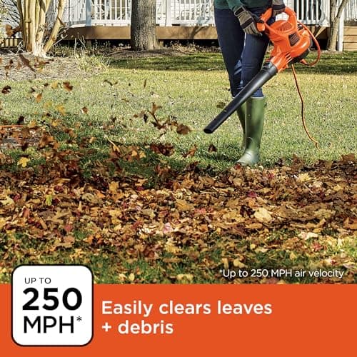 BLACK+DECKER Leaf Blower, Leaf Vacuum and Mulcher 3 in 1, Backpack Blowers for Lawn Care,250 mph Airflow, 400 cfm Delivery Power, Reusable Bag Included, Corded (BEBL7000) 5