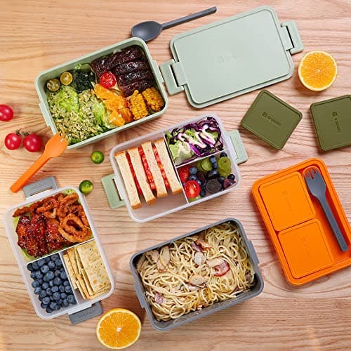 linoroso Stackable Bento Box Adult Lunch Box | Meet All You On-the-Go Needs for Food, Salad, and Snack Box, Premium Bento Lunch Box for Adults Include Utensil Set, Dressing Containers - Pale Mint 7