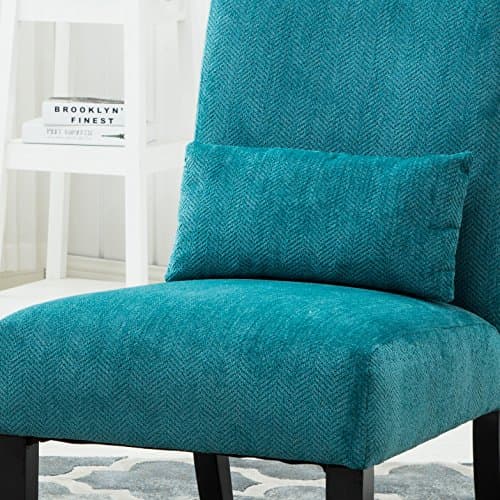 Roundhill Furniture Pisano Teal Blue Fabric Armless Contemporary Accent Chair with Kidney Pillow 6