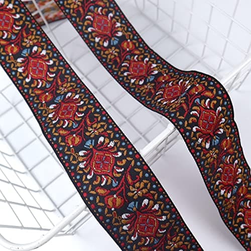 IDONGCAI Vintage Floral Woven Jacquard Ribbon 5 Yards Embroidered Trim for Sewing, Boho-Chic Fashion, and Home Decor 1.95Inch Wide Durable Fabric Webbing for Straps, Upholstery, and DIY Ethnic Crafts 6