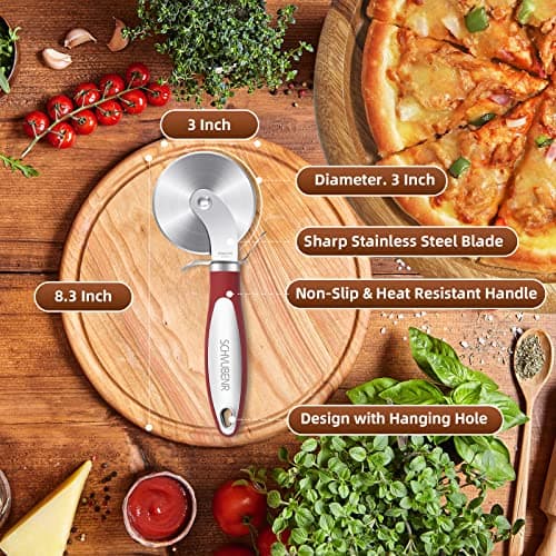 SCHVUBENR Premium Pizza Cutter Wheel - Ultra Sharp Stainless Steel Pizza Slicer with Non-Slip Soft Grip Handle - Multi-Purpose Cutter for Pizza, Dough & Pastry - Dishwasher Safe, Easy to Clean - Red 5