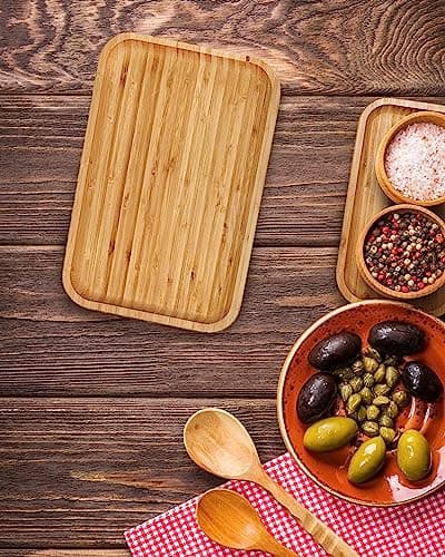 Bam&Boo Bamboo Serving Tray Natural Minimalist Rectangular (9.7” x 5.4" x 0.8") Coffee, Tea, Food, Drinks, Storage, Decor for Home, Kitchen, Bathroom 3