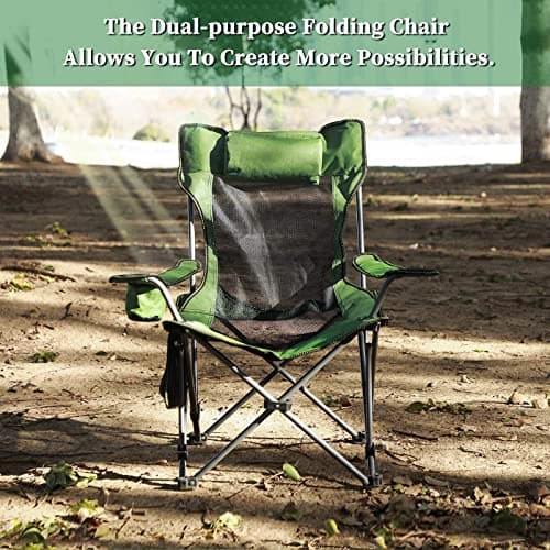 KEFOMOL Camping Lounge Chair, Portable Reclining Camping Chair, Folding Camping Chair with Footrest,Headrest & Storage Bag,Mesh Recliner with Backpack, 330lbs Weight Capacity (Green) 3
