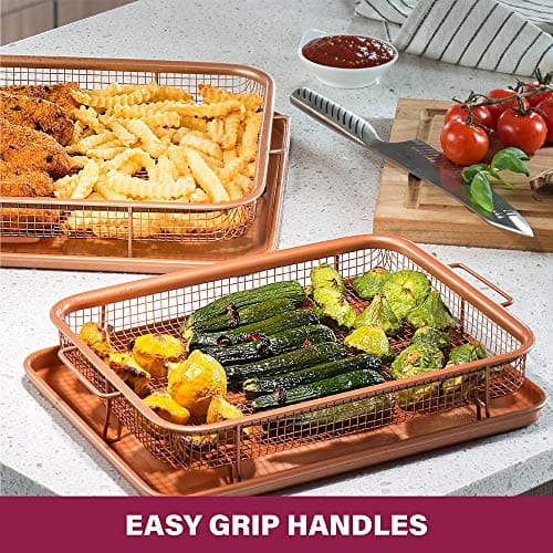 Gotham Steel Air Fryer Tray, 2 Piece Nonstick Copper Crisper Air Fry Basket For Convection Oven, Also Great For Baking & Crispy Foods, Dishwasher Safe – Large, 12.5” x 9” 6