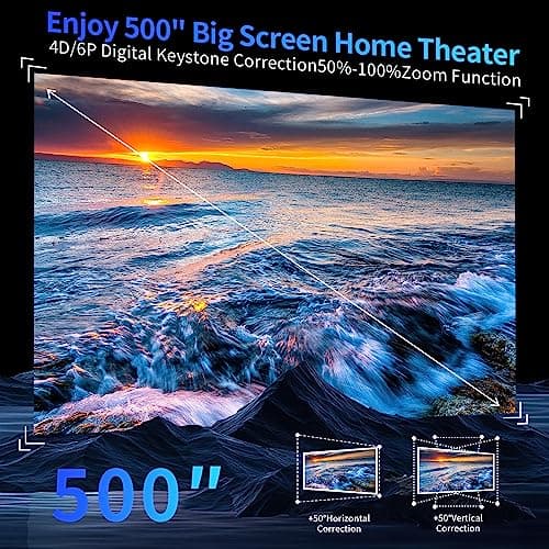 DIPIKPRJ [Auto Focus & Keystone] Android TV 4K Projector with Netfix/Prime Video Bulit-in,1300Ansi LumesMovie Outdoor 4K+ Wifi 6 and Bluetooth,50% Zoom 500''Dispaly,8000+ Apps,Dust-Proof,White-1 6