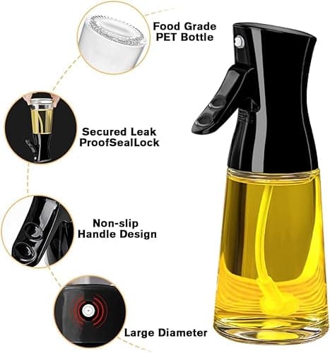Milukon Oil Sprayer for Cooking, 180ml Glass Olive Oil Sprayer Bottle with Brush, Thick Glass, Large Range, Strong Spray Force, Kitchen Gadgets Accessories for Air Fryer (Black) 6