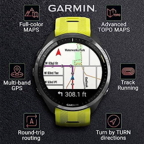 Wearable4U - Garmin Forerunner 965 Premium GPS Running and Triathlon 47 mm Smartwatch with AMOLED Touchscreen Display, Carbon Gray DLC Titanium Bezel and Yellow Silicone Band + Black Earbuds Bundle 6