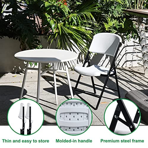 Elevon Folding Heavy Duty Plastic Chair with 500-Pound Capacity, White, 2-Pack 5