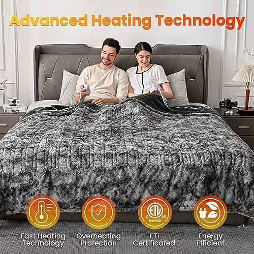 WOOMER Heated Blanket King Size, Dual Control, Electric Blanket 90"x 100", Double-Sided Faux Fur&Sherpa, Overheat Protection, 10 Heating Levels & 12H Auto Off, CPF, Home Office 5