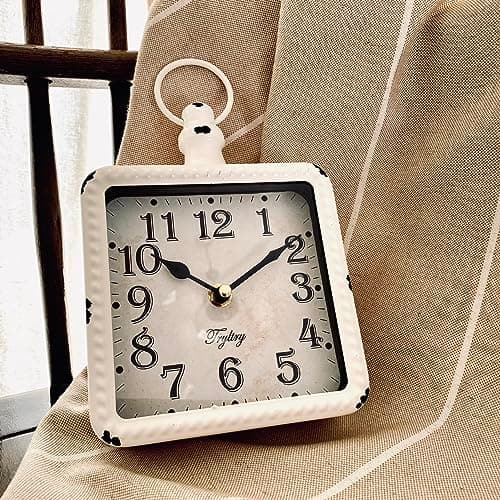 TRYLTRY Retro Rectangle Small Wall Clock, Battery Operated Silent White Vintage Decor Wall Clocks, Antique Old Design Style, for Farmhouse,Kitchen,Bedroom,Bathroom White Rectangle 5