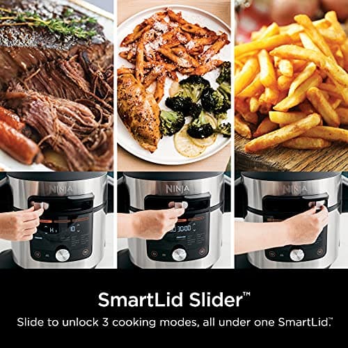 Ninja OL601 Foodi XL 8 Qt. Pressure Cooker Steam Fryer with SmartLid, 14-in-1 that Air Fries, Bakes & More, with 3-Layer Capacity, 5 Qt. Crisp Basket & 45 Recipes, Silver/Black 3