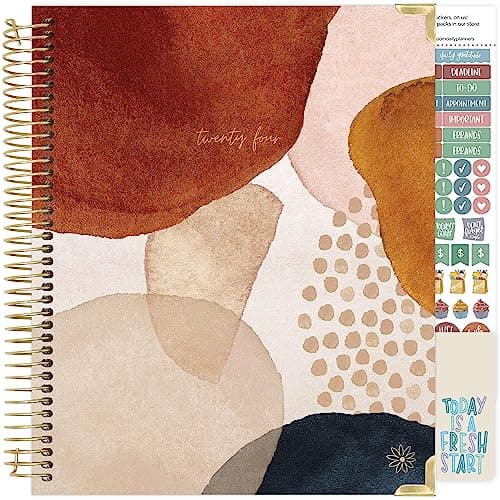 bloom daily planners 2024 Hardcover Calendar Year Goal & Vision Planner (January 2024 - December 2024) - Monthly/Weekly Column View Agenda Organizer - 7.5" x 9" - Earthy Abstract, Blue
