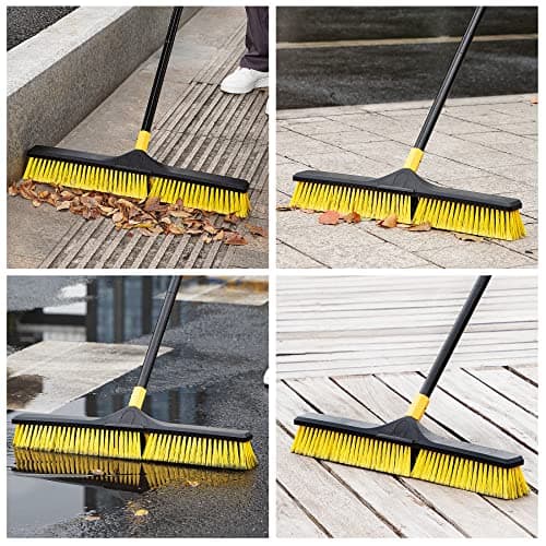 Yocada 24 inch Push Broom Brush 65.3 inch Long Handle Stiff Bristles Heavy-Duty Outdoor Commercial Broom for Cleaning Bathroom Kitchen Patio Garage Deck Concrete Wood Stone Tile Floor 7